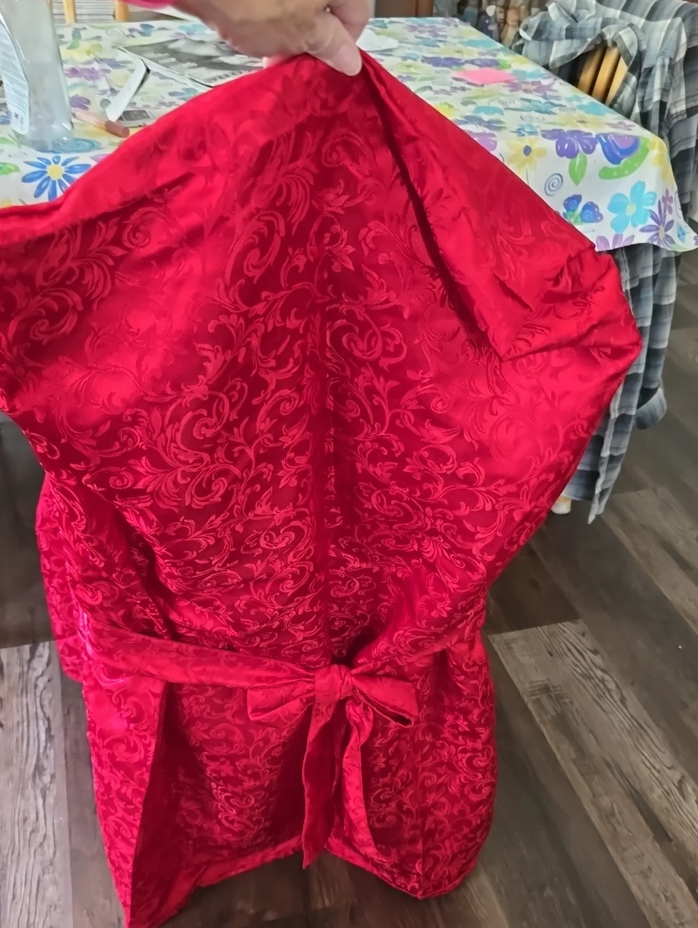 Red jaquard Tie-Back Chair Cover, set of 6